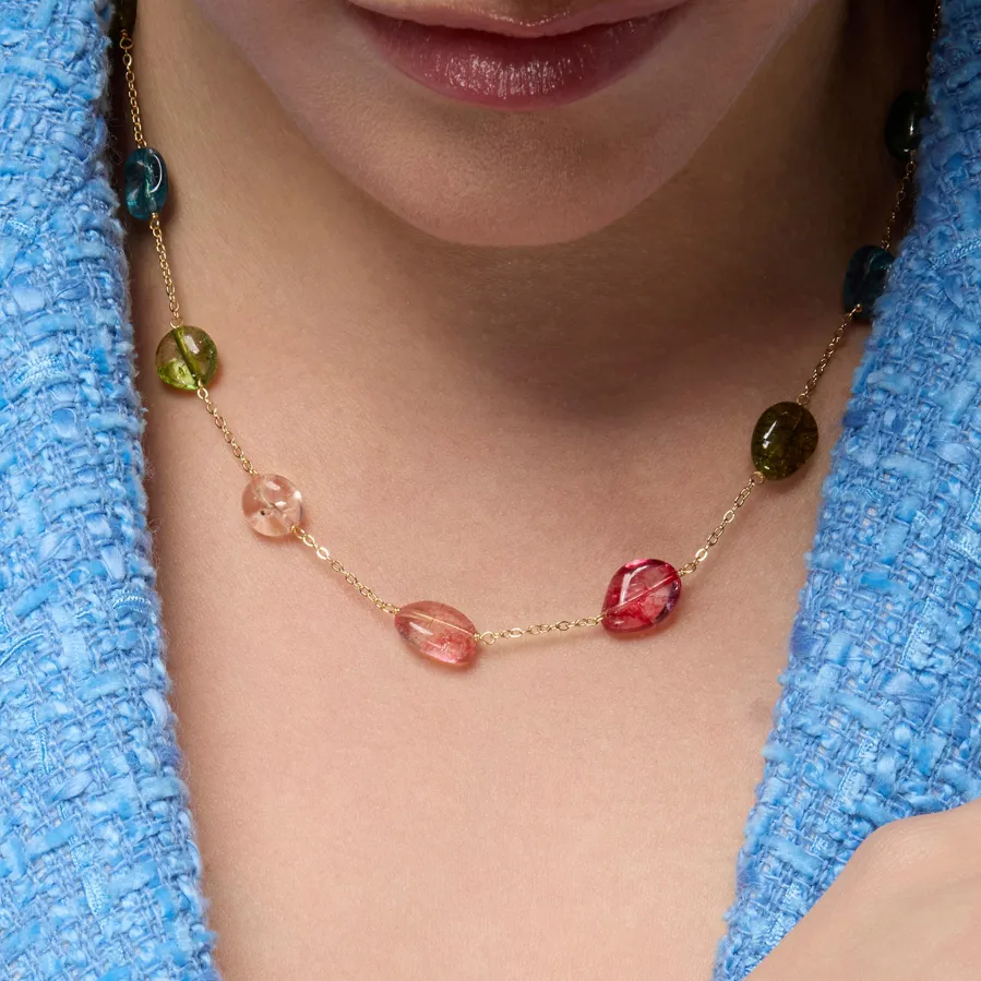 Collar de Plata de Ley 925 y Multicolor Piedra Natural acabado oro amarillo de 18k - Refus
