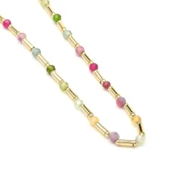 Collar de Plata de Ley 925 y Turmalina Multicolor acabado en oro amarillo 18k - Otssy