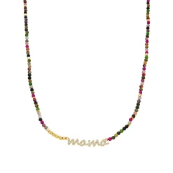 Collar de Plata de Ley 925 y Turmalina Multicolor acabado oro amarillo de 18k - Mama