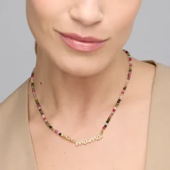 Collar de Plata de Ley 925 y Turmalina Multicolor acabado oro amarillo de 18k - Mama