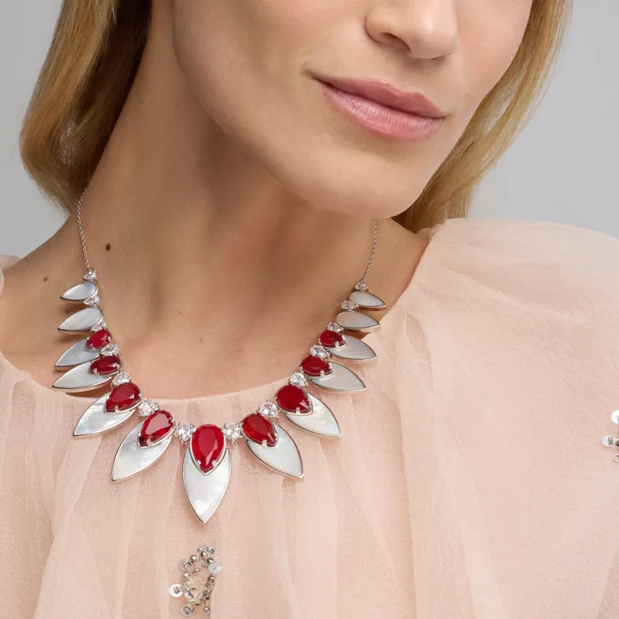 Collar de Plata de Ley 925 y Cuarzo Hidrotermal Cereza acabado rodio - Grywi