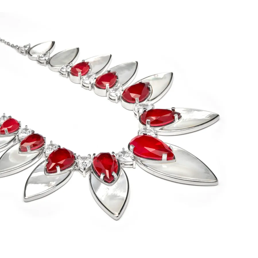 Collar de Plata de Ley 925 y Cuarzo Hidrotermal Cereza acabado rodio - Grywi