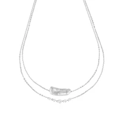 Collar de Plata de Ley 925 y Perla Blanca acabado rodio - Danysda