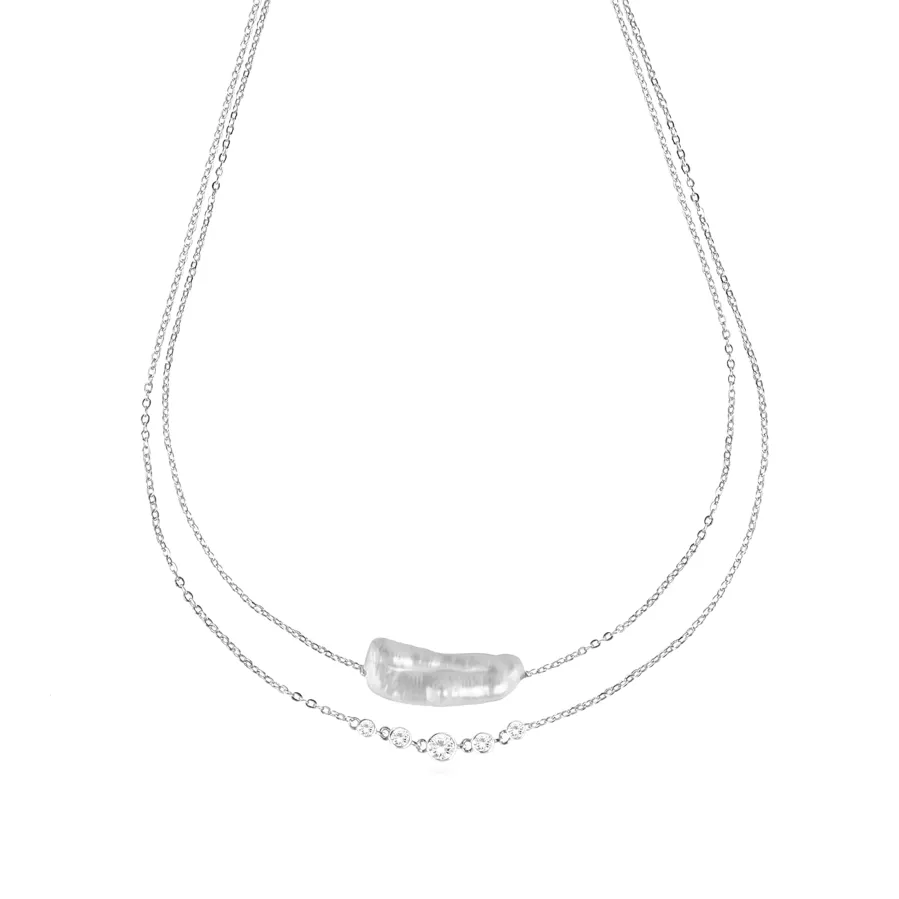 Collar de Plata de Ley 925 y Perla Blanca acabado rodio - Danysda