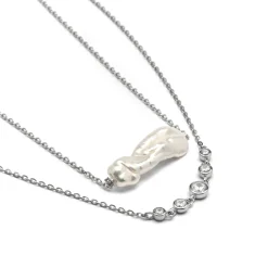 Collar de Plata de Ley 925 y Perla Blanca acabado rodio - Danysda