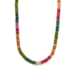 Collar de Plata de Ley 925 y Turmalina Multicolor acabado en oro amarillo 18k - Megro