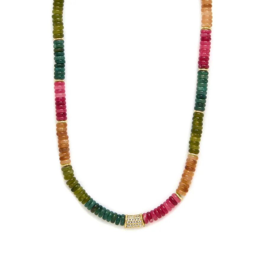 Collar de Plata de Ley 925 y Turmalina Multicolor acabado en oro amarillo 18k - Megro