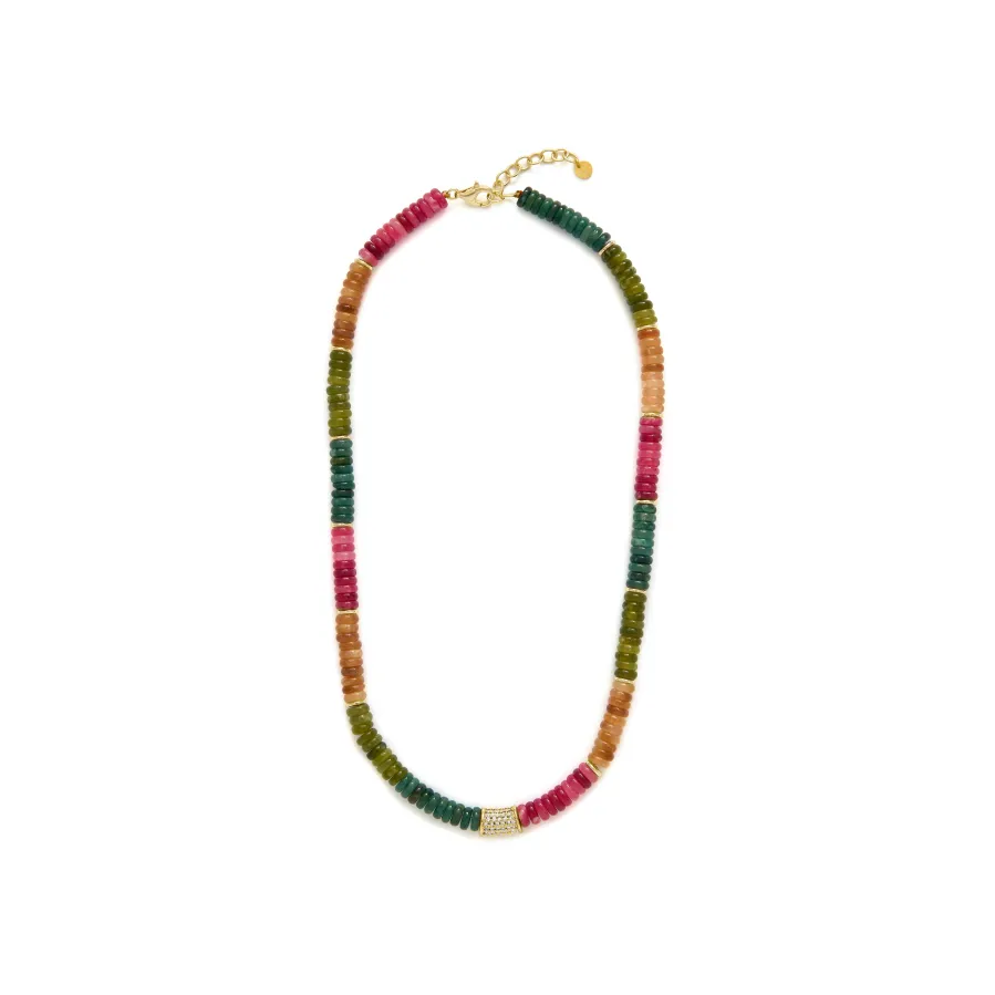 Collar de Plata de Ley 925 y Turmalina Multicolor acabado en oro amarillo 18k - Megro
