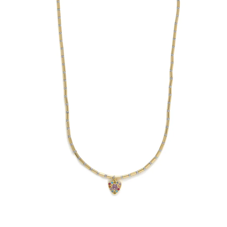 Collar de Plata de Ley 925 y Circonita Multicolor acabado en oro amarillo 18k - Aldra