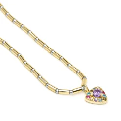 Collar de Plata de Ley 925 y Circonita Multicolor acabado en oro amarillo 18k - Aldra