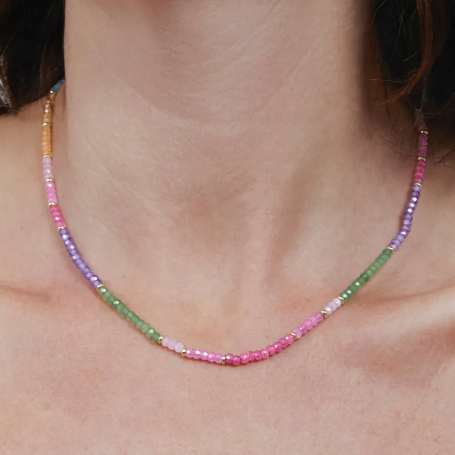 Collar de Plata de Ley 925 y Circonita Multicolor acabado en oro amarillo de 18k - Zograx
