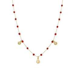 Collar de Plata de Ley 925 y Cristal Rojo acabado oro amarillo de 18k - Kirrio