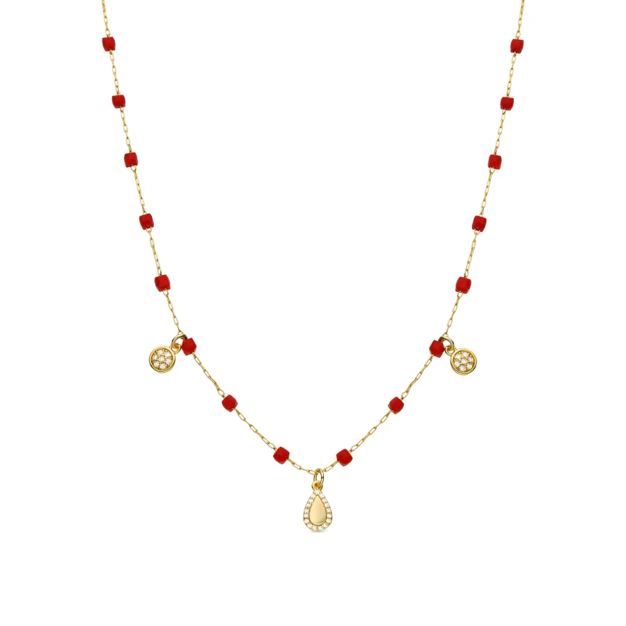 Collar de Plata de Ley 925 y Cristal Rojo acabado oro amarillo de 18k - Kirrio