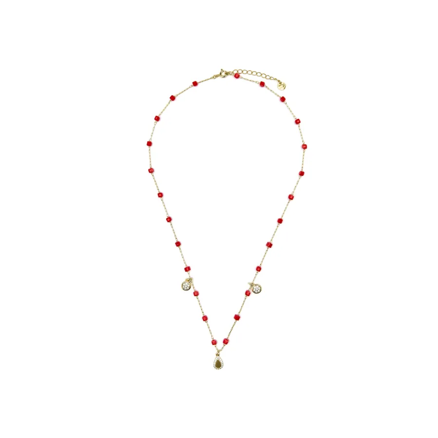Collar de Plata de Ley 925 y Cristal Rojo acabado oro amarillo de 18k - Kirrio