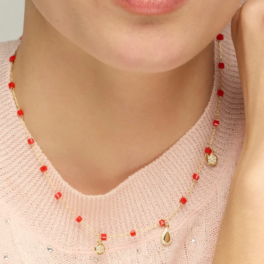 Collar de Plata de Ley 925 y Cristal Rojo acabado oro amarillo de 18k - Kirrio