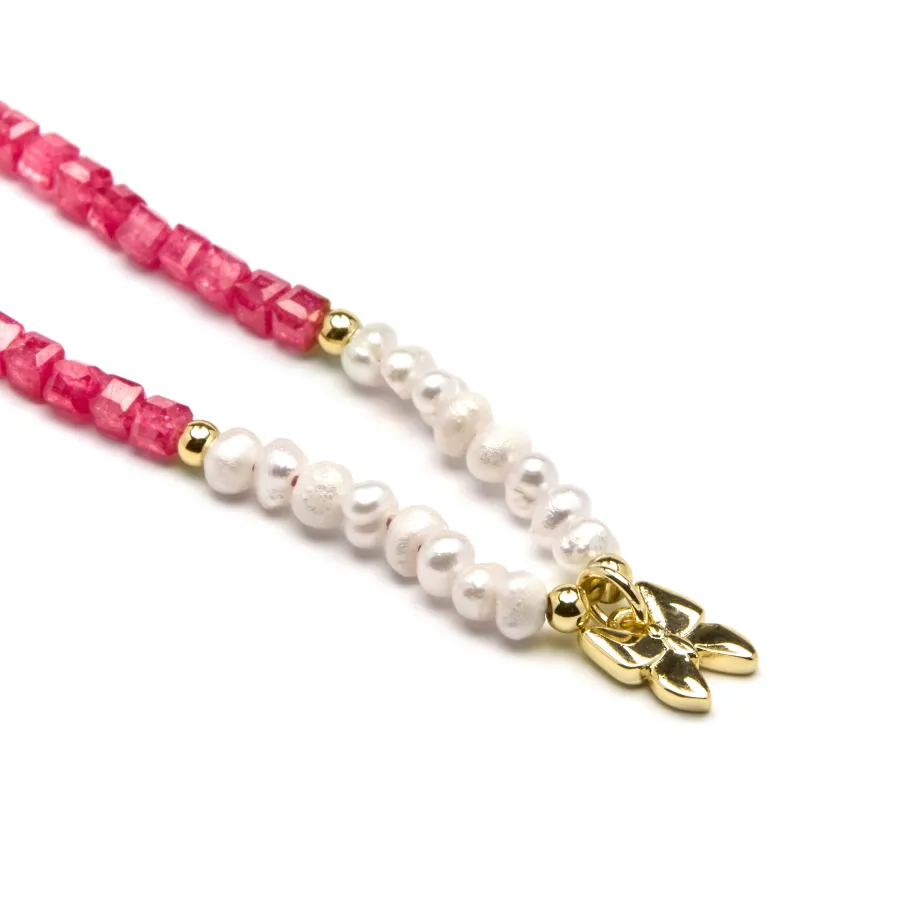 Collar de Plata de Ley 925 y Perla Blanca acabado oro amarillo de 18k - Gama