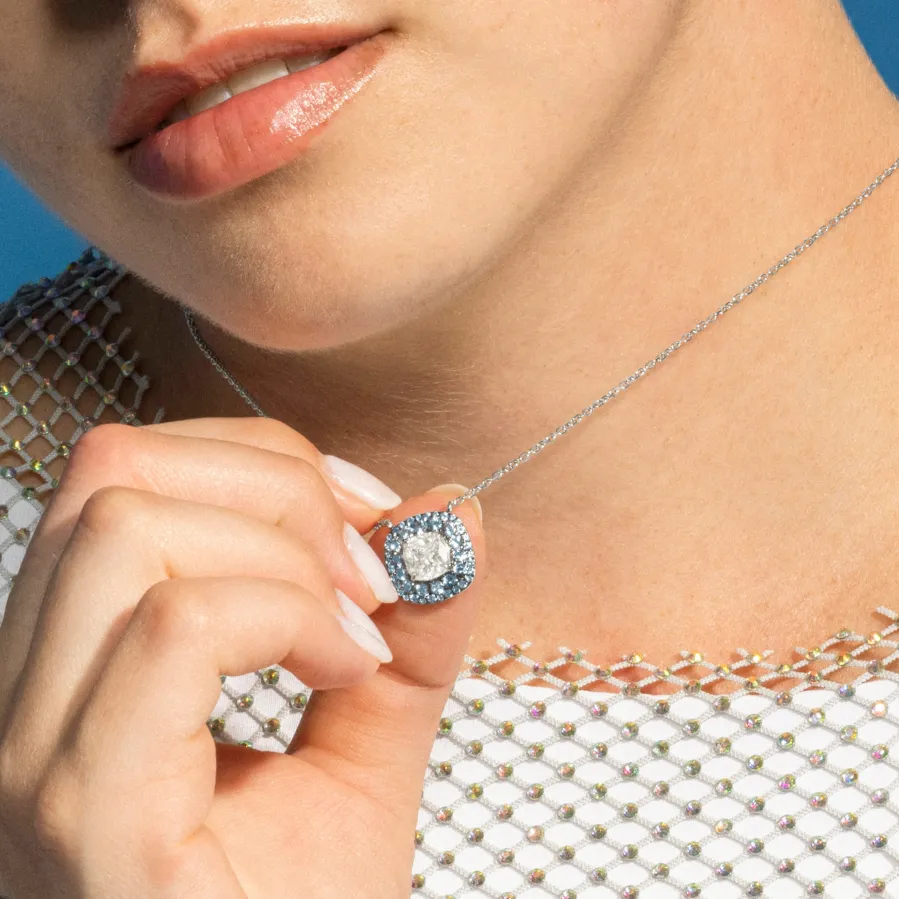 Collar de Plata de Ley 925 y Circonita Topacio Azul acabado en rodio - Salug