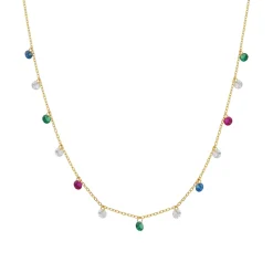 Collar de Plata de Ley 925 y Circonita Multicolor acabado en oro amarillo 18K - Sumju