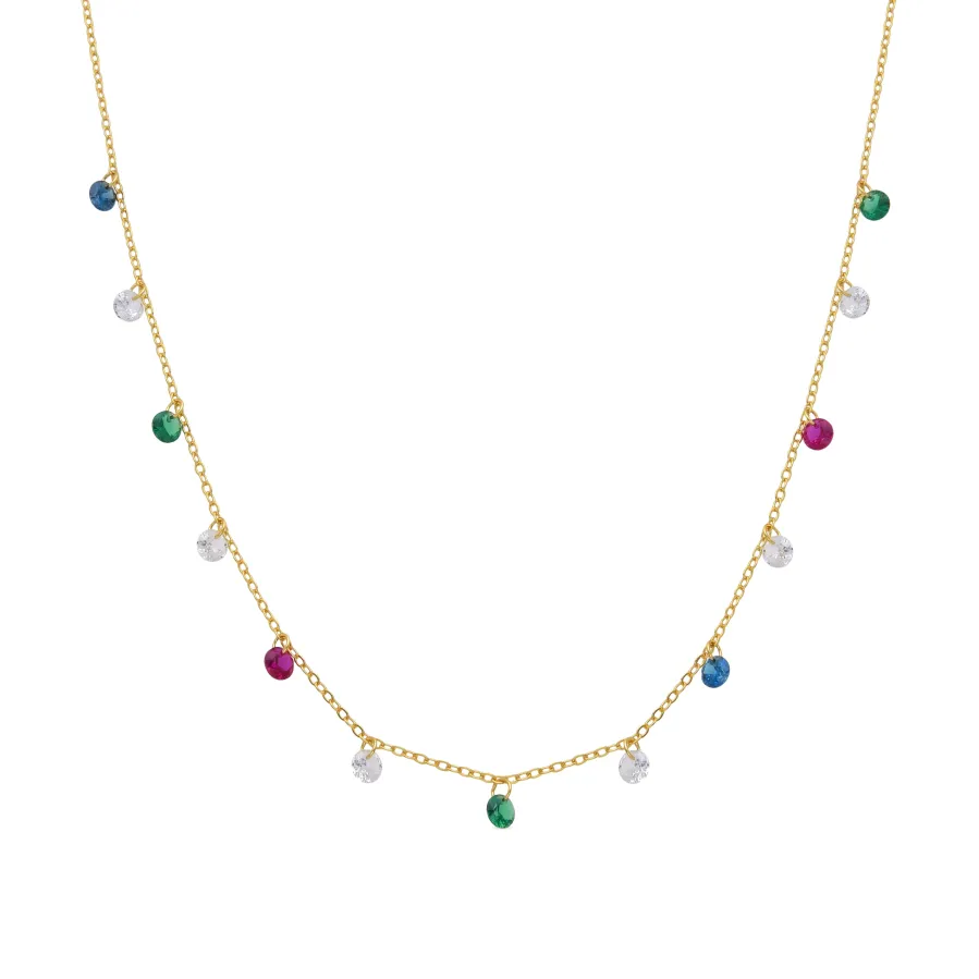 Collar de Plata de Ley 925 y Circonita Multicolor acabado en oro amarillo 18K - Sumju