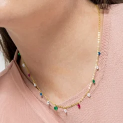 Collar de Plata de Ley 925 y Circonita Multicolor acabado en oro amarillo 18K - Sumju