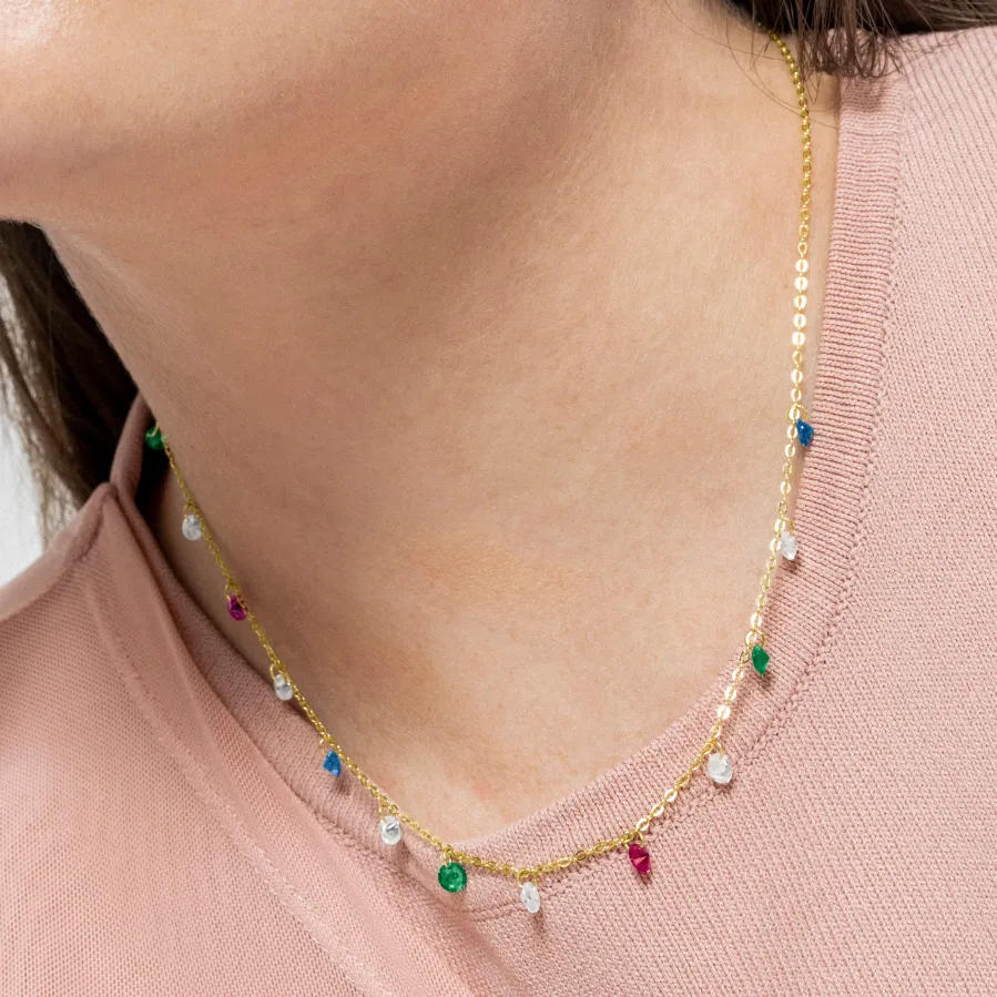 Collar de Plata de Ley 925 y Circonita Multicolor acabado en oro amarillo 18K - Sumju