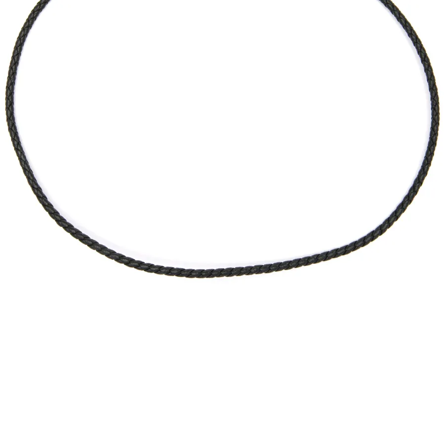 Cordón de cuero negro de 42cm + 3 de extensión acabado en oro amarillo de 18k - Jawsa
