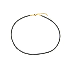 Cordón de cuero negro de 42cm + 3 de extensión acabado en oro amarillo de 18k - Jawsa