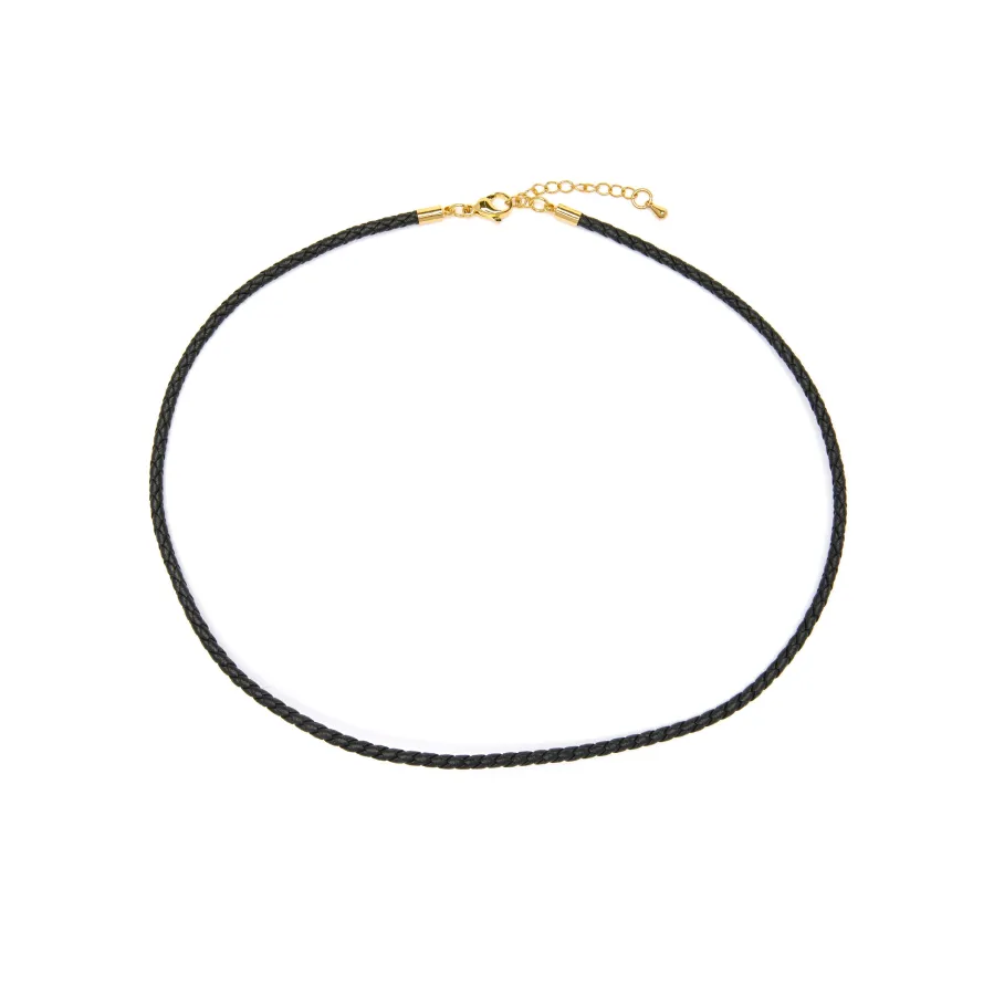 Cordón de cuero negro de 42cm + 3 de extensión acabado en oro amarillo de 18k - Jawsa