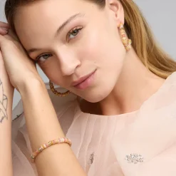 Pendientes acabado oro amarillo de 18k y Multicolor Piedra Natural - Onisu