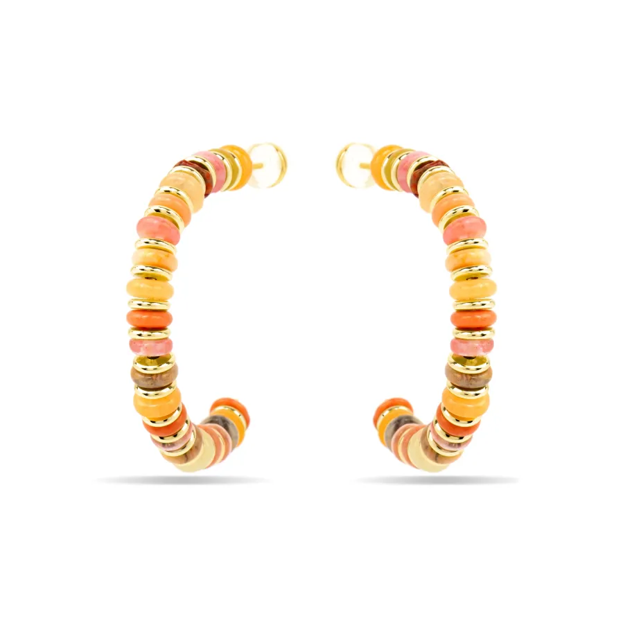 Pendientes acabado oro amarillo de 18k y Multicolor Piedra Natural - Onisu