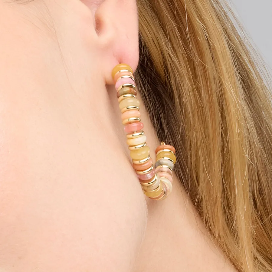 Pendientes acabado oro amarillo de 18k y Multicolor Piedra Natural - Onisu