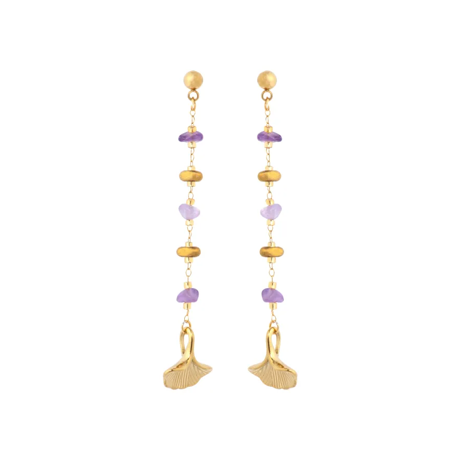 Pendientes acabado oro amarillo de 18k y Amatista Natural - Tarthae