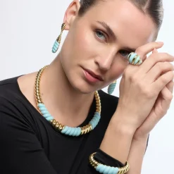 Pendientes acabado oro amarillo de 18k y Resina Azul - Rawil