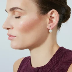 Pendientes acabado oro amarillo de 18k y Perla Blanca - Anu