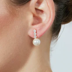 Pendientes acabado oro amarillo de 18k y Perla Blanca - Anu