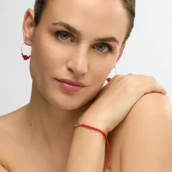 Pendientes acabado oro amarillo de 18k y Jade Rojo - Rahay