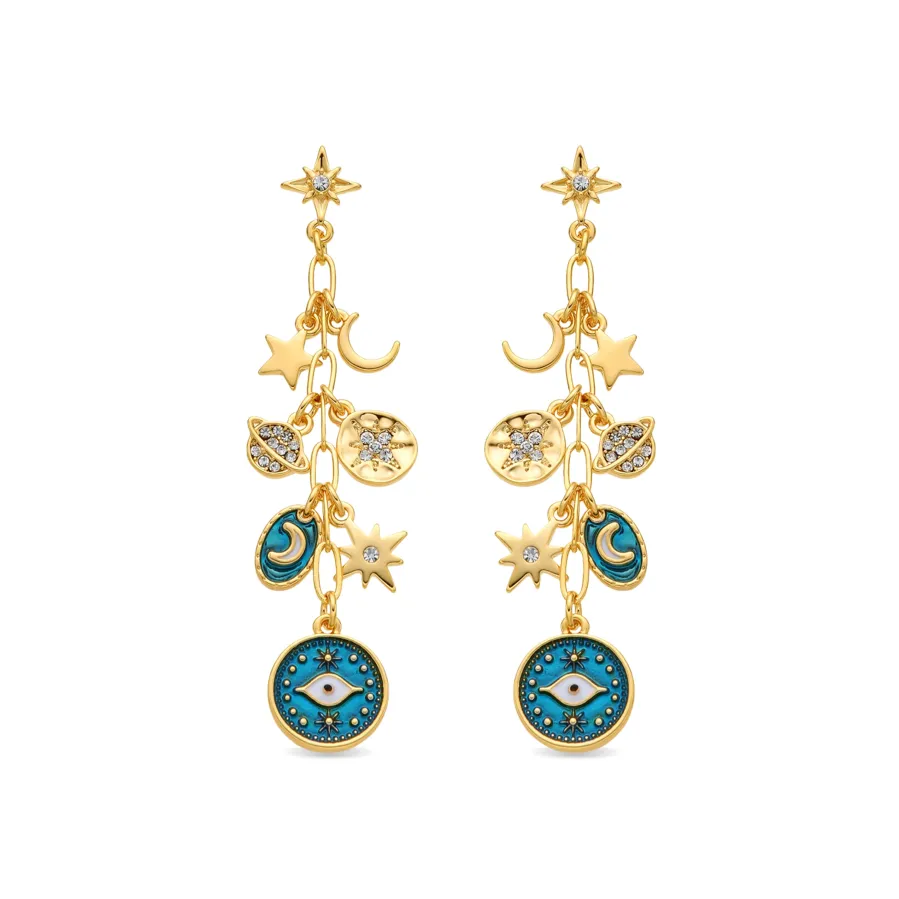 Pendientes acabado oro amarillo de 18k y Resina Azul - Wiwik