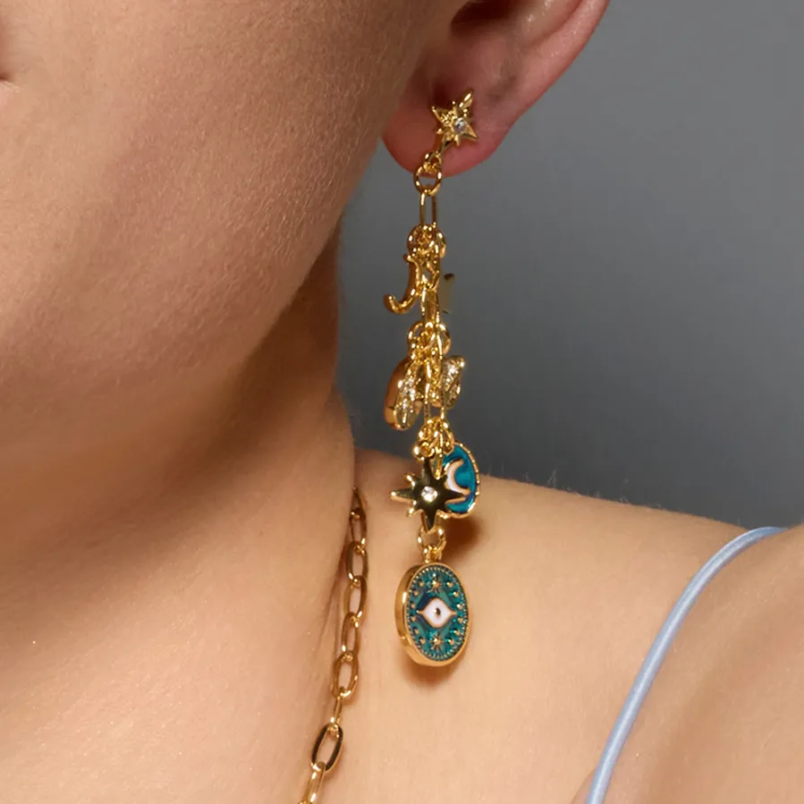 Pendientes acabado oro amarillo de 18k y Resina Azul - Wiwik