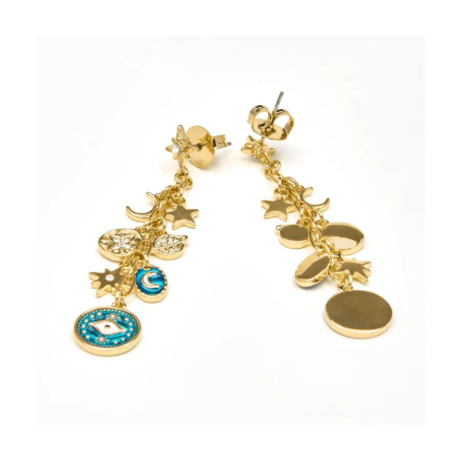 Pendientes acabado oro amarillo de 18k y Resina Azul - Wiwik