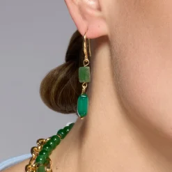 Pendientes acabado oro amarillo de 18k y Cristal Verde - Yasba