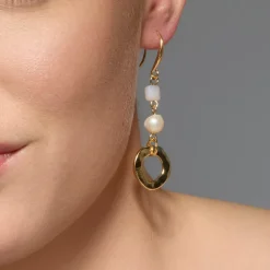 Pendientes acabado oro amarillo de 18k y Perla Blanca - Diriki