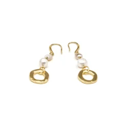 Pendientes acabado oro amarillo de 18k y Perla Blanca - Diriki