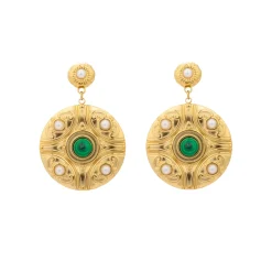 Pendientes acabado oro amarillo de 18k y Malaquita - Kiak