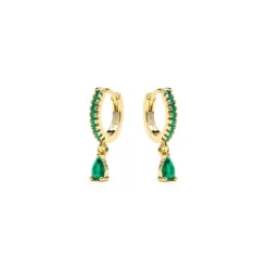 Pendientes acabado oro amarillo de 18k y Circonita Esmeralda - Laade