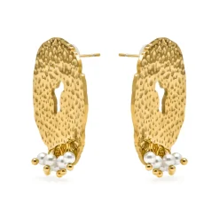 Pendientes acabado oro amarillo de 18k y Perla Blanca - Kuwe