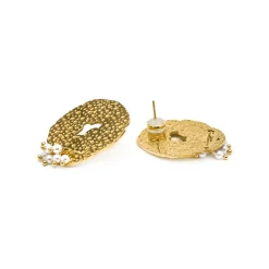 Pendientes acabado oro amarillo de 18k y Perla Blanca - Kuwe