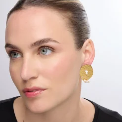 Pendientes acabado oro amarillo de 18k y Perla Blanca - Kuwe