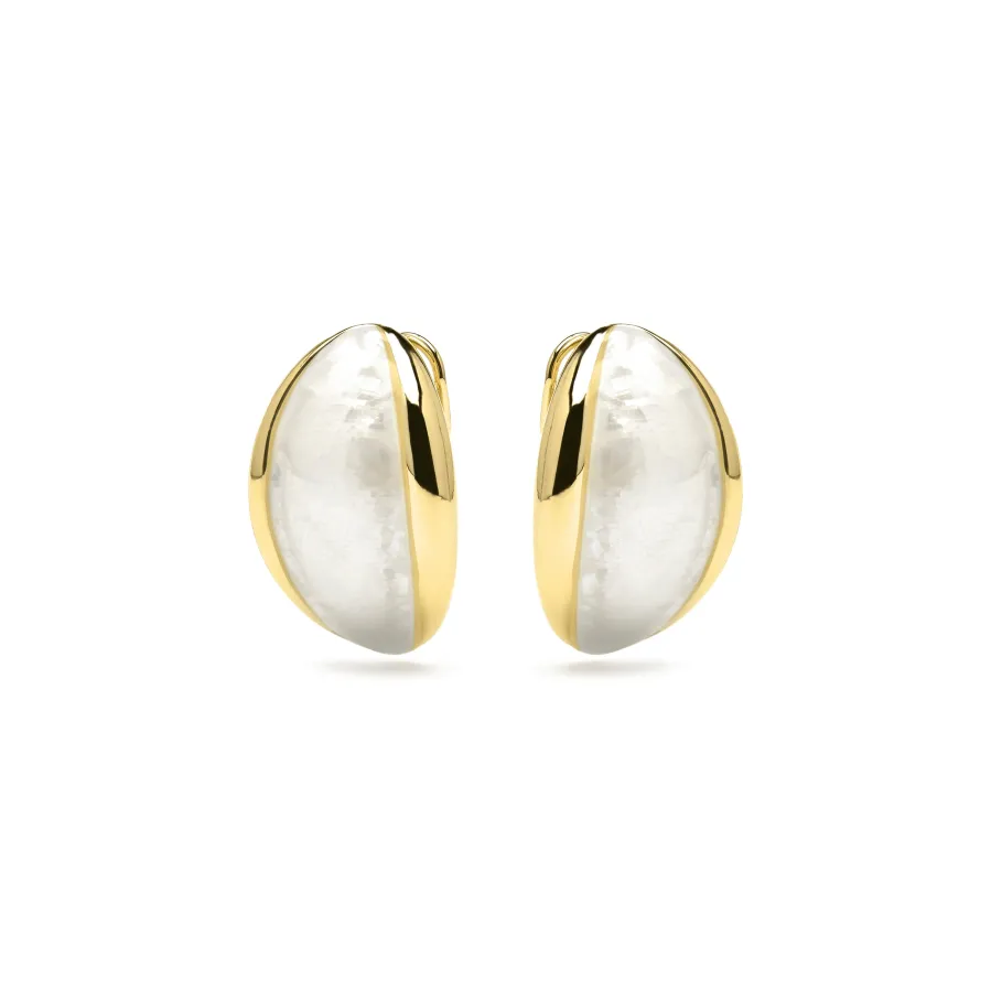 Pendientes acabado oro amarillo de 18k y Madreperla Blanca - Lingo