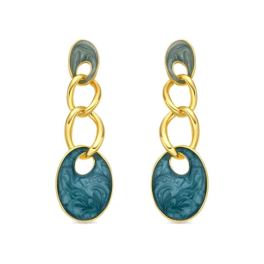 Pendientes acabado oro amarillo de 18k y Lacado Azul - Makan