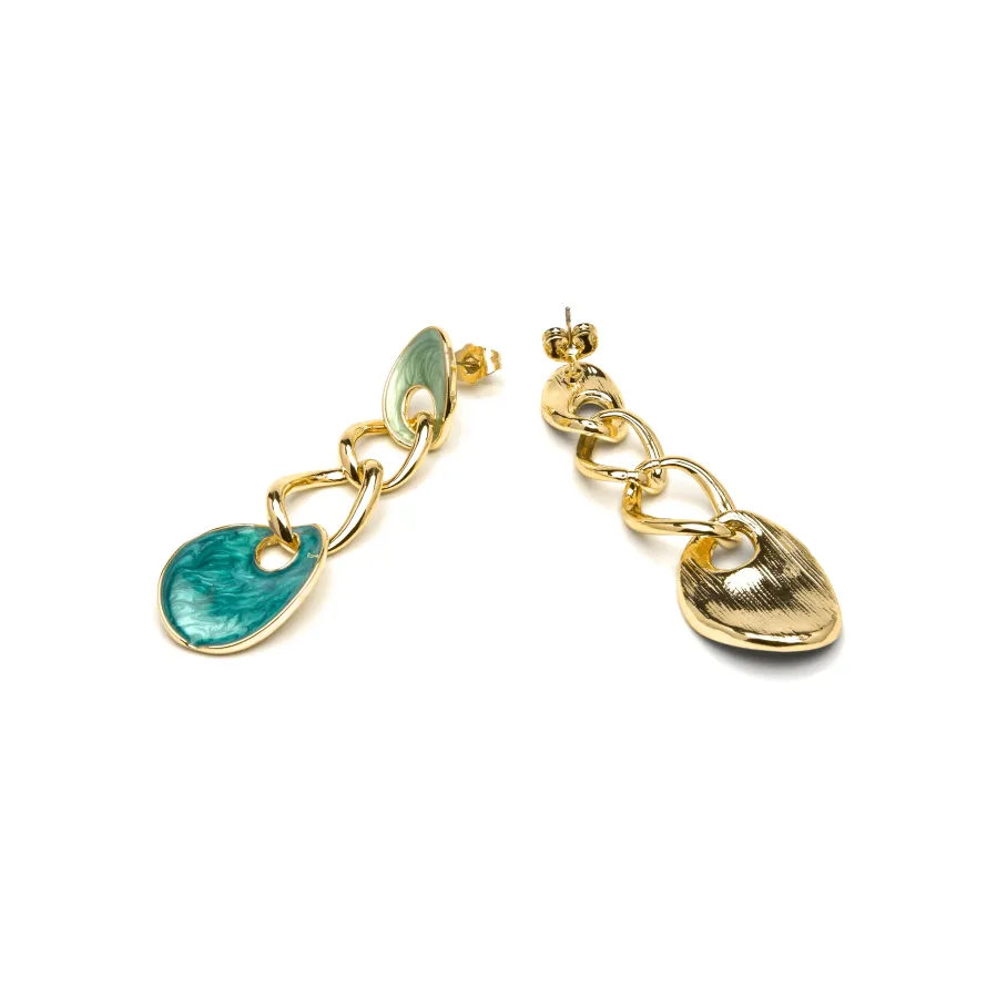 Pendientes acabado oro amarillo de 18k y Lacado Azul - Makan